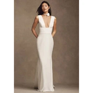 Wtoo by Watters Chloe Sleeveless Plunge Crepe Column Wedding Gown Size 6 - Picture 1 of 16