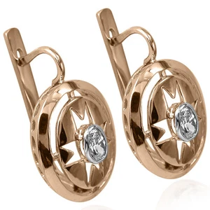 European Style Earrings White Sapphire in Solid 14k Rose Gold 585 #E1225 - Picture 1 of 4