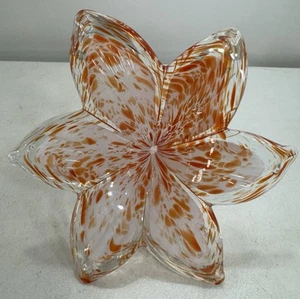 Italy Art Handblown MURANO FLOWER With Stem Orange & White - Picture 1 of 7