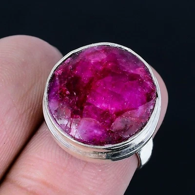 Kashmir Red Ruby 925 Silver Plated Handmade Ring of US Size 5.5 - Image 1 of 3