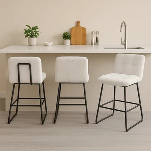 Counter Height Bar Stools 26 Inch Upholstered Velvet Bar Chairs Set of 3 White - Picture 1 of 8