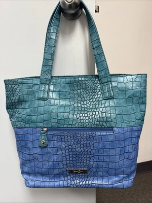 New Jessica Simpson Shoulder Tote Two Tone Brahmin Look Purse Blue And Teal - Image 1 of 4