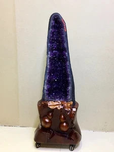 Geoda de amatista natural de 166,7 lb catedral racimo de cristal muestra decoración + soporte - Imagen 1 de 8