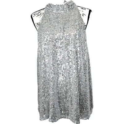 Blusa de lantejoulas halógena halter amarrar costas prata 2XL festa formal evento it girl - Imagem 1 de 4