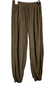 Pantalone HAPPILY GRIGIO donna grande ecopelle scamosciata jogger marrone sciolto tempo libero - Foto 1 di 9
