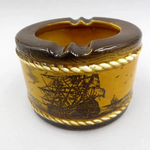 Cenicero Vintage Veleros 4.5" Cerámica Esmalte Marrón Galeones Náuticos Barcos - Imagen 1 de 11