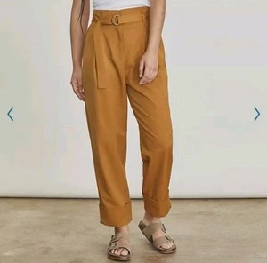 Elizabeth and James Belted Pleated Paperbag High Waist Camel Trousers Size 12 - Picture 1 of 12