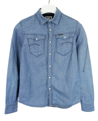 G-STAR Arc 3D Shirt Men's SMALL Linen Blend Denim Fade Effect Snap Button - Image 1 of 4