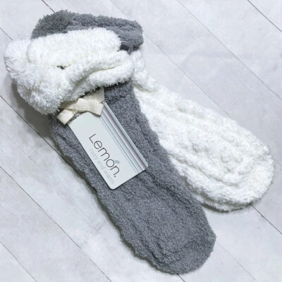 Lemon Cozy House Socks 2 Pairs Womens Fuzzy Pom Pom Slipper Socks - Image 1 of 4