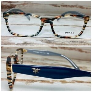 PRADA Rectangular Blue Havana & Gold Eyeglasses Glasses Frames Size 53-16-140