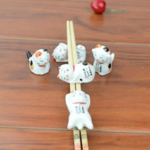 5x Japanese Ceramic Lucky Cat Chopstick Stand Racks Holders Porcelain Cute White - Picture 1 of 10
