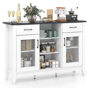 Sideboard Buffet Cabinet w/2 Drawers 2 Doors 3 Open Compartments 4 Shelves - Picture 1 of 10