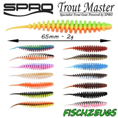 Spro Trout Master Worm 65 mm Gummiköder Knobi Aroma Forelle UV 8St. Germany - Bild 1 von 3