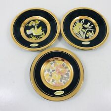 3 x The Art Of Chokin Plates Edged In 24k Gold Mixed Designs Black 10cm Wide