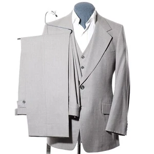 40R Vintage 70s Gray Pinstriped Wool 3-Piece Suit 35x29.5 Trousers Vest Jacket M - Picture 1 of 15