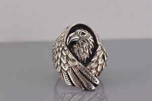 Vintage G & S Gordon Smith Eagle Wrapped Winged Biker Silver Band Ring Sz: 10.5