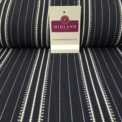 Navy Striped Printed soft Georgette twist voile Dress Fabric 147 Cm MK1185-13 - Image 1 of 4