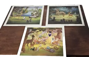 Collection of 3 Vintage Classic Disney Lithographs Bambi & Snow White (read) - Picture 1 of 13