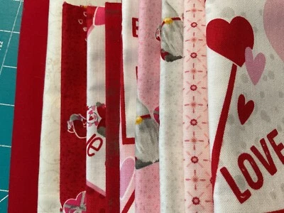 10Fat Quarters. a bundle of Valentine's Day fabrics, red, white & pink, cotton - Image 1 of 4