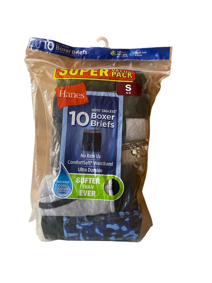 Hanes Boys’ Tagless Assorted Color Boxer Brief Assorted Solids Size Small 10ct
