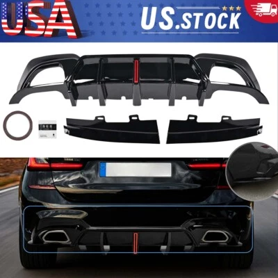 Gloss Black Rear Diffuser w/ LED For BMW G20 330i 330e M340i 2019-2022 M Sport - Imagem 1 de 4