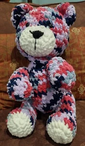 Handmade Amigurumi Crochet Teddy Bear Knit Pink Blue Purple Grey Sitting Toy V - Picture 1 of 4