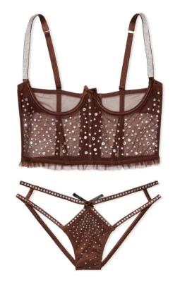 Victoria’s Secret Dream Angels Busto Abierto Brillo Sujetador Talla 34D y Panty XL Conjunto Marrón Foto 1 de 4