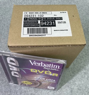 Verbatim DataLifePlus DVD+R Recordable 4x 4.7 GB Data 120min 10 DVD /Jewel Cases - Image 1 of 4