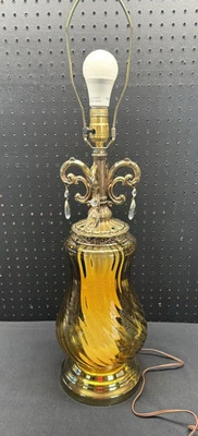 Vintage Amber Glass & Brass Nightlight Table Lamp - Image 1 of 4
