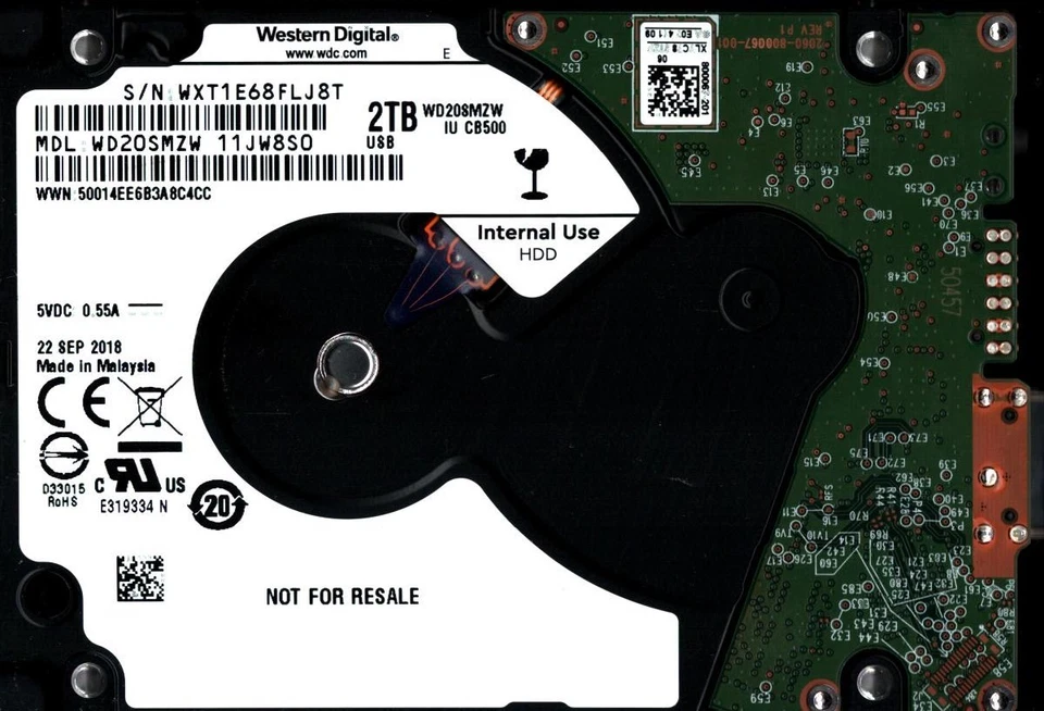 WD20SMZW-11JW8S0 S/N: WXT1E WESTERN DIGITAL 2TB MALAYSIA SEP 2018 - Image 1 of 1