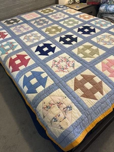 Vtg Handmade Colorful Monkey Wrench Churn Dash Quilt 83x67 - Picture 1 of 17