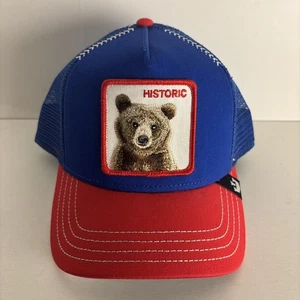 Sombrero de camionero Goorin Bros Historic Bear azul y rojo - nuevo con etiqueta - Imagen 1 de 4