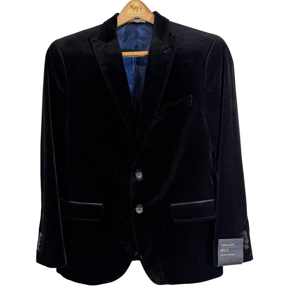 NWT Banana Republic Tailored Fit Black Velvet Blazer Jacket Men's 40S Holiday - Image 1 of 4