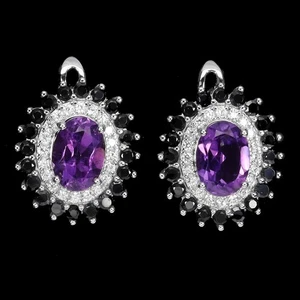 925 Sterling Silver Earrings Oval Amethyst 7x5mm Spinel Natural Gemstone Jewelry - Picture 1 of 13