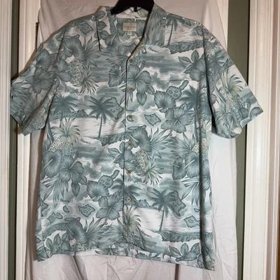 Trader Bay Shirt Men XL Blue Hawaiian Floral Pineapple Short Sleeve Button Up - Image 1 of 4
