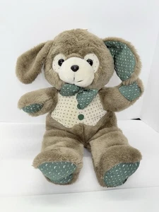 Vintage MTY International Brown Puppy Dog Plush Green Ears Paws Bow Tie 18” - Picture 1 of 11