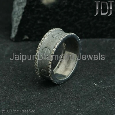 Unisex Band Natural Pave Diamond 925 Sterling Silver Jewelry Eternity Ring - Image 1 of 4