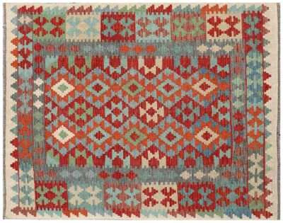 Afghan Maimana Kelim Teppich 150x200 Handgewebt Bunt Geometrisch Handarbeit l - Bild 1 von 4
