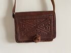 Ladies VINTAGE Brown leather retro tooled shoulder bag Embroidered Casual Strap