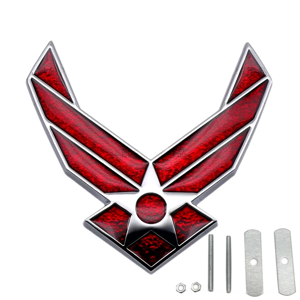 1x Chrome Red US Air Force USAF Front Grill Emblem Badge Universal — 第 1/4 张图片