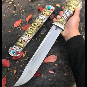 Tibetan Short Knife Spring Steel Sharp KUNGFU Dao Sword Dragon Dagger Tanto New - Picture 1 of 10