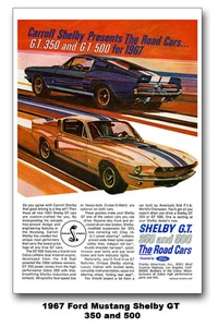 13x19 1967 Ford Mustang Shelby GT 350 500 Ad Poster Art 67 Carroll 289 428 COBRA - Bild 1 von 1