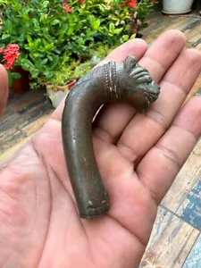 1700's Rare Antique Bronze Carved Lion Head Sculpture Stick Hilt Handle - Picture 1 of 11