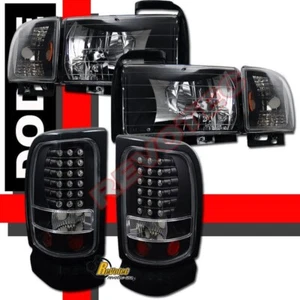 94-01 Dodge Ram 1500 2500 3500 Pickup Black Headlights Signal + LED Tail Lights  - Picture 1 of 5