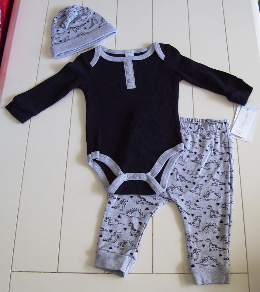 Niños Bebé Beso 3 Piezas Dinosaurio LS Body Pantalones Sombrero Layette Conjunto 6-9M Foto 1 de 4