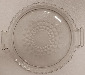 Vintage Jeannette Glass Cube Pattern Round Handled Tray Clear - Picture 1 of 6