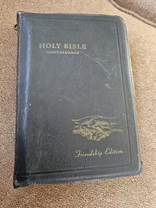 Holy Bible Zippered Cover Concordance Friendship Edition Leather Black Vintage - Bild 1 von 22