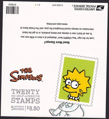 Scott #4403b 44¢ Simpsons Booklet of 20 Stamps - MNH Lisa on Back - Image 1 of 2