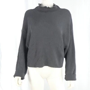 ZARA Oversized Sweater Jumper Black Grey Hight Ruffle Neck Knit Relaxed Size S - Picture 1 of 11