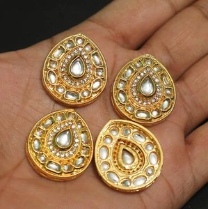 4 Pcs, 30x5mm, Kundan Connectors Golden - Picture 1 of 9